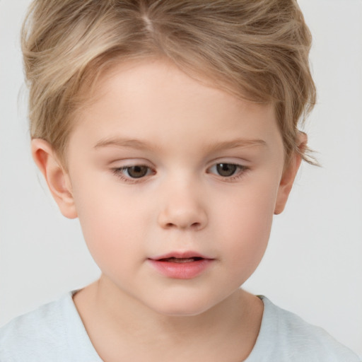 Neutral white child male with short  blond hair and brown eyes