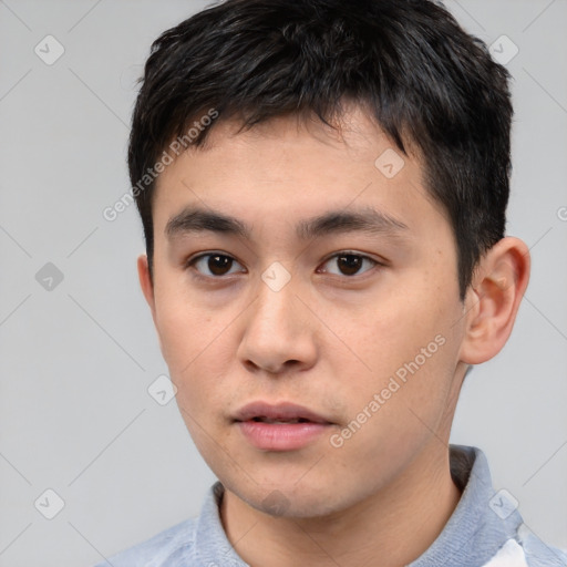Neutral asian young-adult male with short  black hair and brown eyes