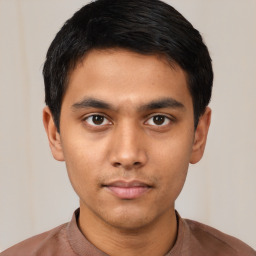 Neutral asian young-adult male with short  black hair and brown eyes