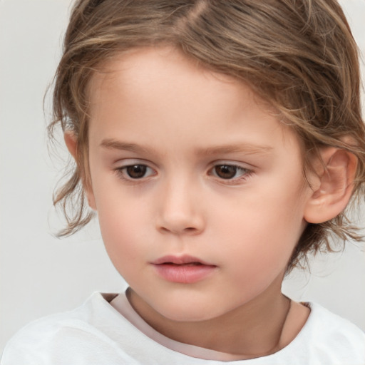 Neutral white child female with medium  brown hair and brown eyes