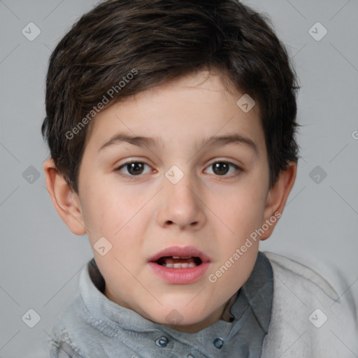 Neutral white child female with short  brown hair and brown eyes