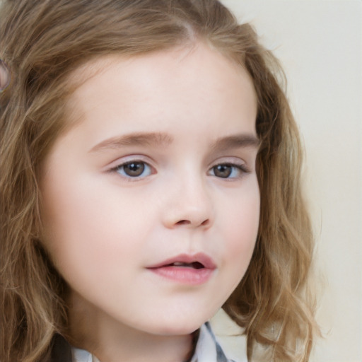 Neutral white child female with long  brown hair and brown eyes