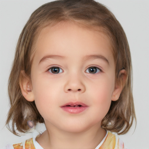 Neutral white child female with medium  brown hair and brown eyes