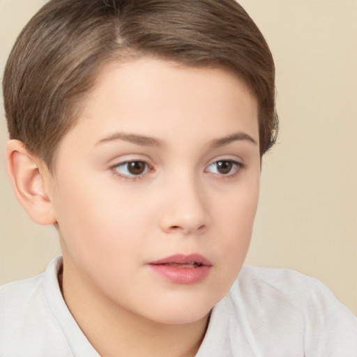 Neutral white child female with short  brown hair and brown eyes