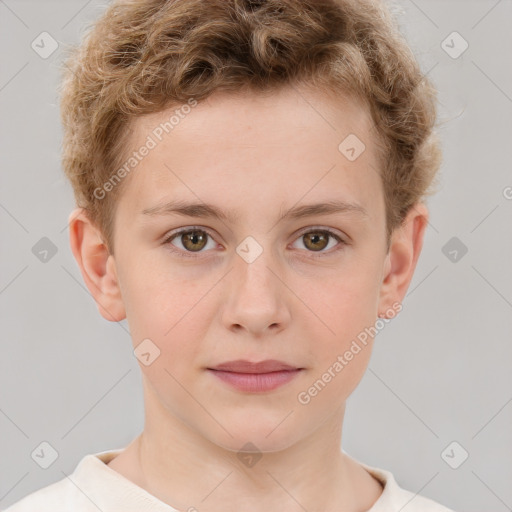 Joyful white child male with short  brown hair and brown eyes