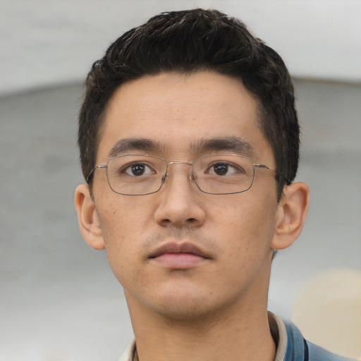Neutral asian young-adult male with short  brown hair and brown eyes