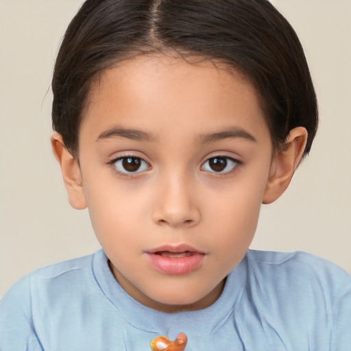 Neutral white child female with short  brown hair and brown eyes