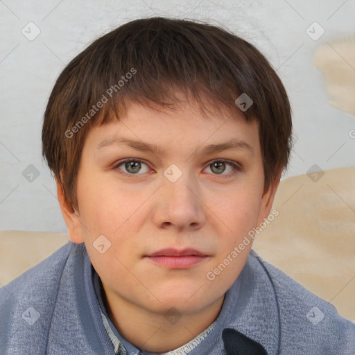 Neutral white young-adult female with short  brown hair and brown eyes