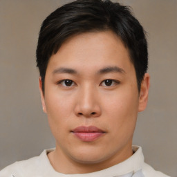 Neutral asian young-adult male with short  brown hair and brown eyes