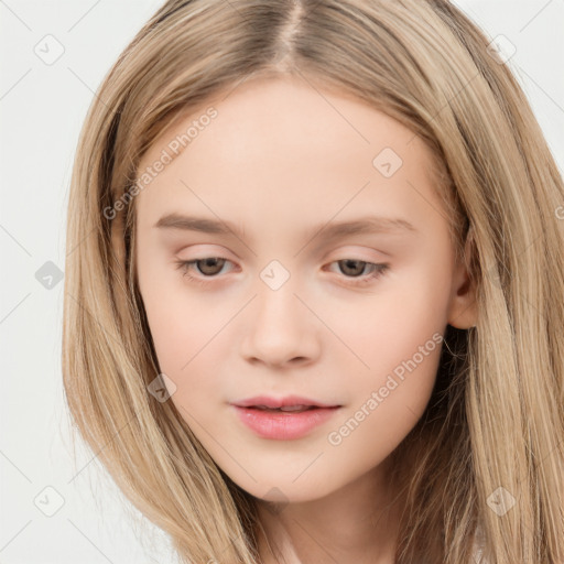 Neutral white child female with long  brown hair and brown eyes