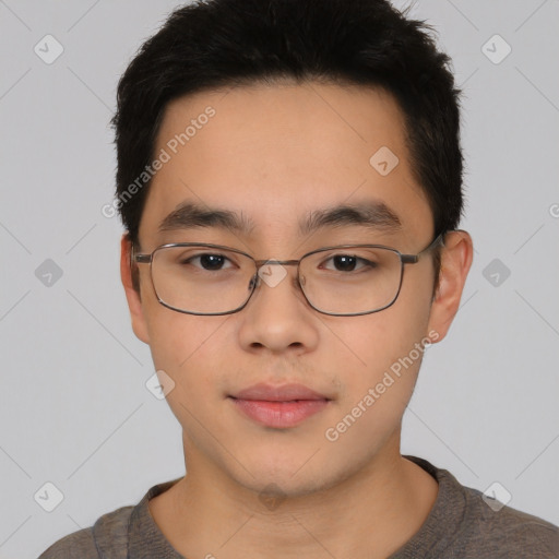 Neutral asian young-adult male with short  brown hair and brown eyes