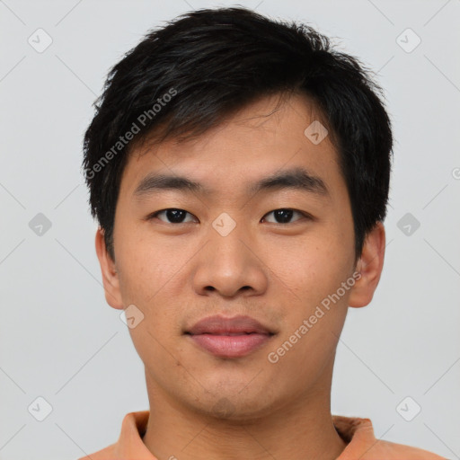 Neutral asian young-adult male with short  black hair and brown eyes