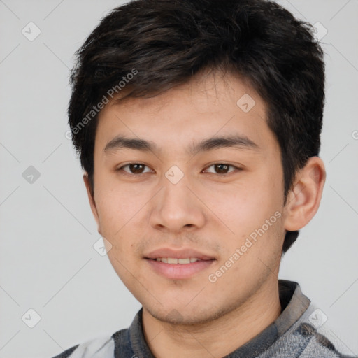 Neutral asian young-adult male with short  brown hair and brown eyes