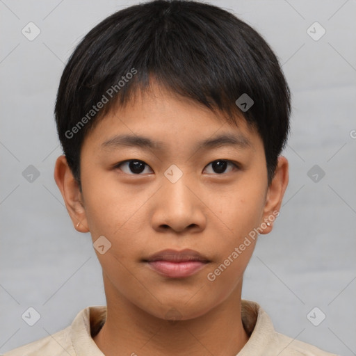 Neutral asian young-adult male with short  brown hair and brown eyes