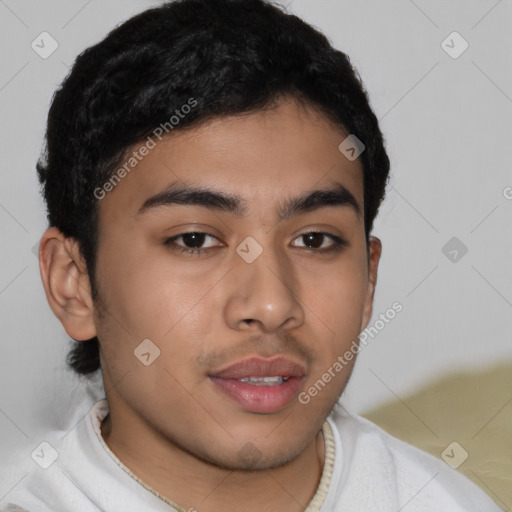 Neutral latino young-adult male with short  brown hair and brown eyes