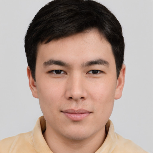 Neutral asian young-adult male with short  brown hair and brown eyes