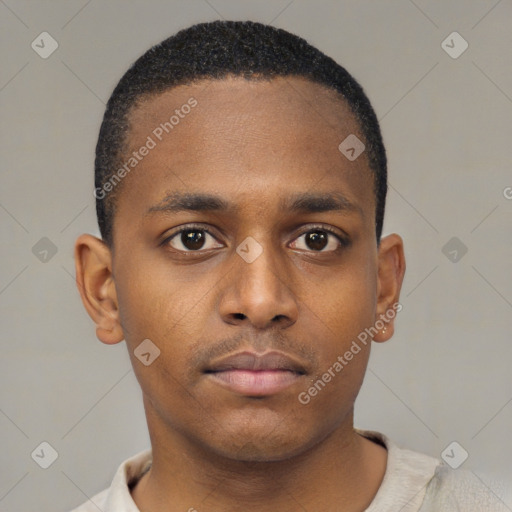 Neutral black young-adult male with short  brown hair and brown eyes