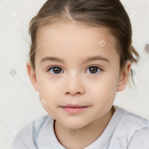 Neutral white child female with medium  brown hair and brown eyes