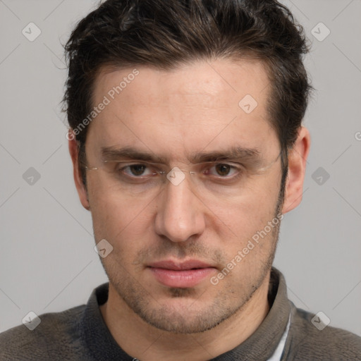 Neutral white adult male with short  brown hair and brown eyes