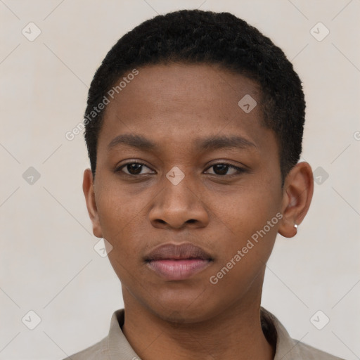 Neutral black young-adult male with short  brown hair and brown eyes