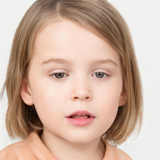 Neutral white child female with medium  brown hair and brown eyes