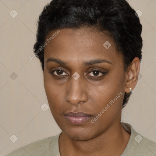 Neutral black young-adult female with short  brown hair and brown eyes