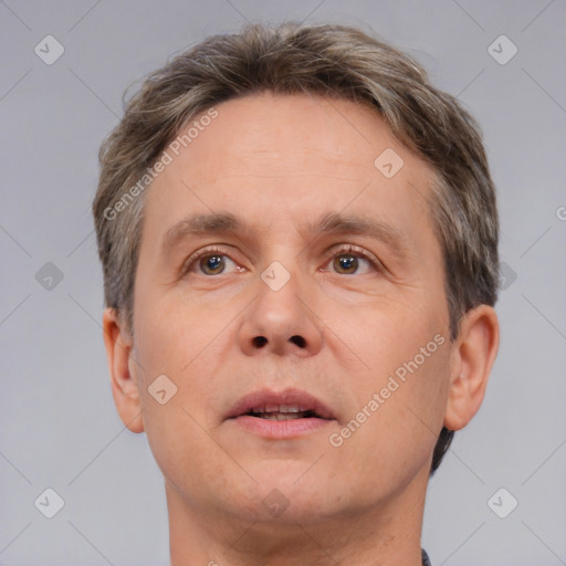 Neutral white adult male with short  brown hair and brown eyes