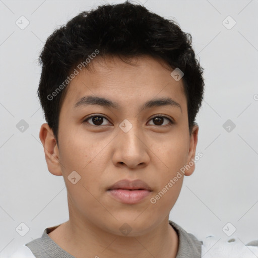 Neutral asian young-adult male with short  brown hair and brown eyes