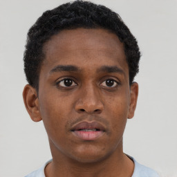 Neutral black young-adult male with short  brown hair and brown eyes