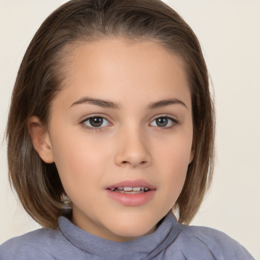 Neutral white child female with medium  brown hair and brown eyes