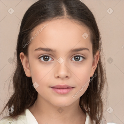 Neutral white child female with medium  brown hair and brown eyes