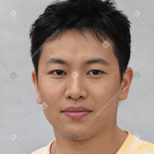 Neutral asian young-adult male with short  black hair and brown eyes