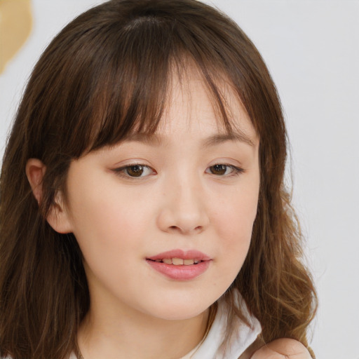 Neutral white child female with long  brown hair and brown eyes