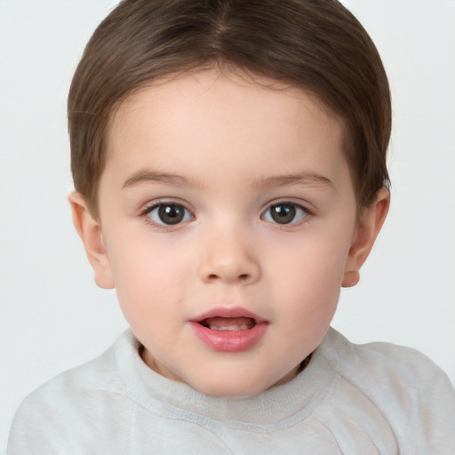 Neutral white child female with short  brown hair and brown eyes