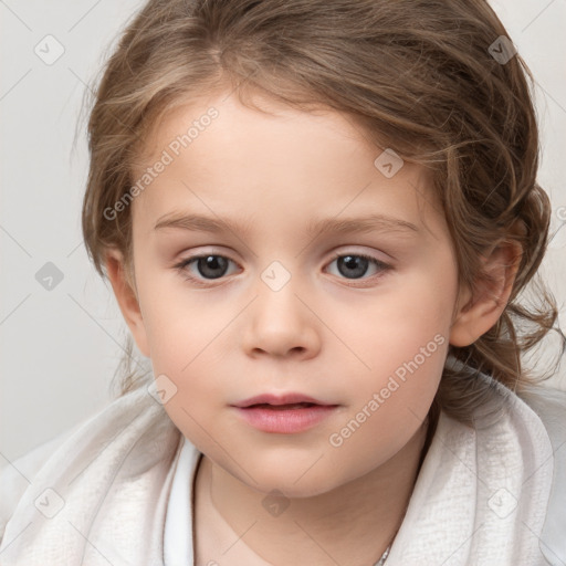 Neutral white child female with medium  brown hair and brown eyes