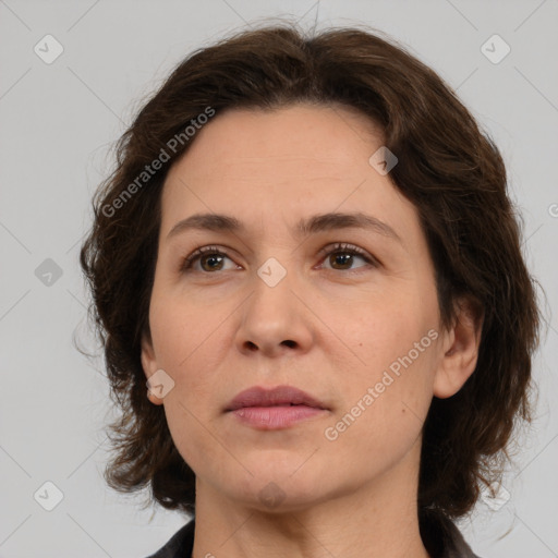 Neutral white adult female with medium  brown hair and brown eyes