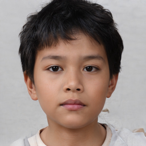 Neutral asian child female with short  brown hair and brown eyes