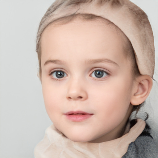 Neutral white child female with short  brown hair and blue eyes