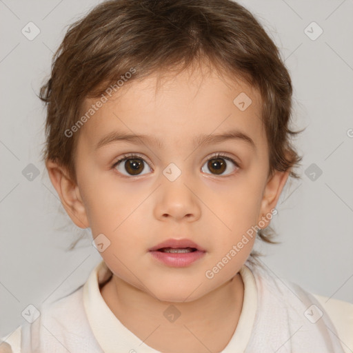 Neutral white child female with medium  brown hair and brown eyes