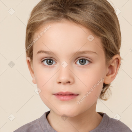 Neutral white child female with short  brown hair and brown eyes