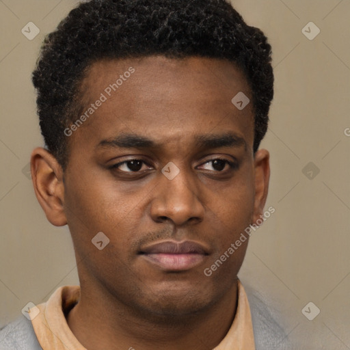 Neutral latino young-adult male with short  brown hair and brown eyes