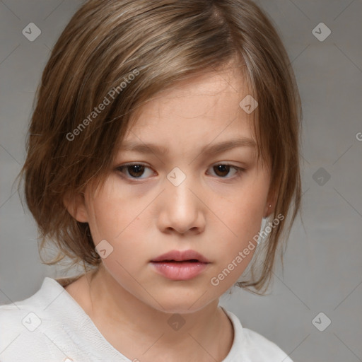 Neutral white child female with medium  brown hair and brown eyes