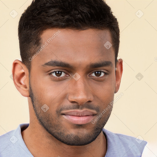 Neutral black young-adult male with short  brown hair and brown eyes