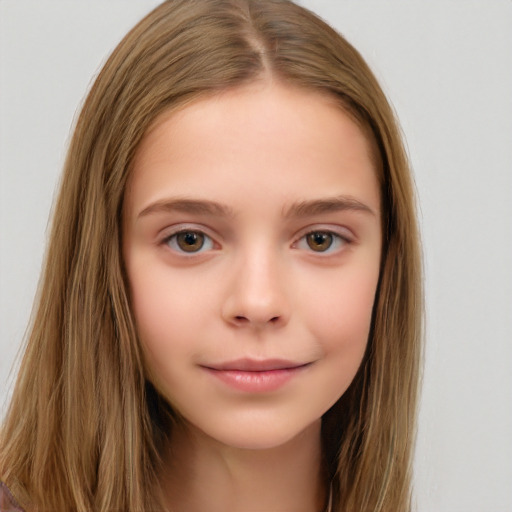 Neutral white child female with long  brown hair and brown eyes