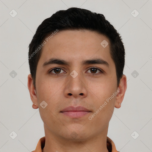 Neutral asian young-adult male with short  brown hair and brown eyes