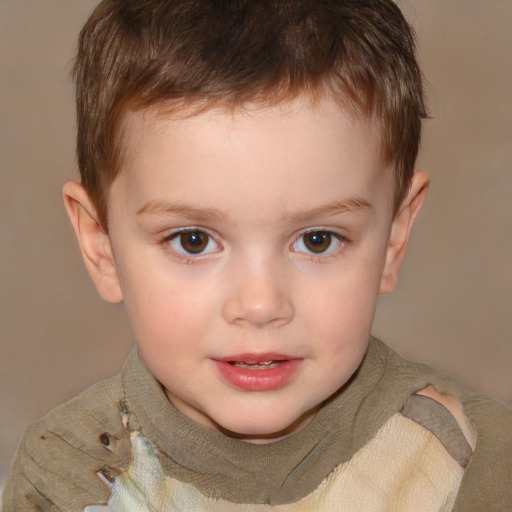 Joyful white child male with short  brown hair and brown eyes