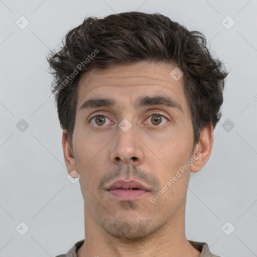 Neutral white adult male with short  brown hair and brown eyes