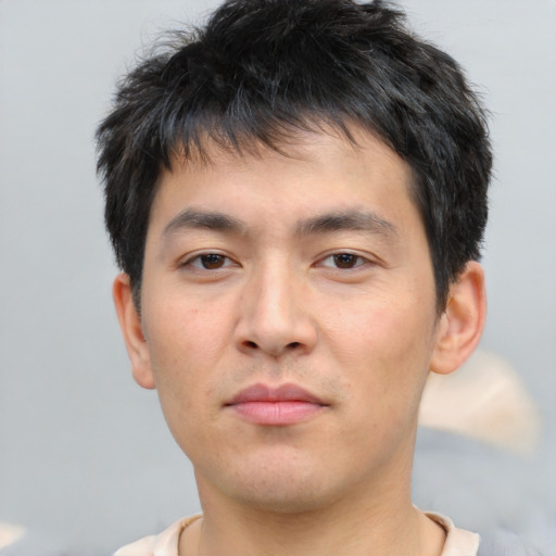 Neutral asian young-adult male with short  brown hair and brown eyes