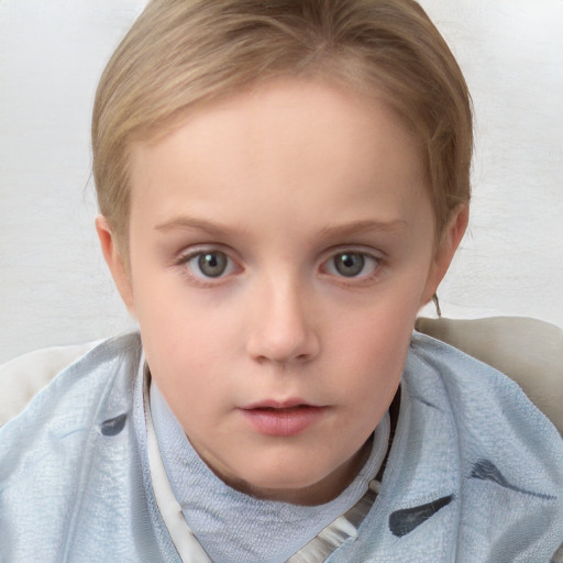 Neutral white child female with short  brown hair and blue eyes