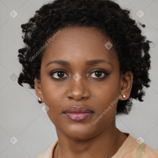 Neutral black young-adult female with short  brown hair and brown eyes